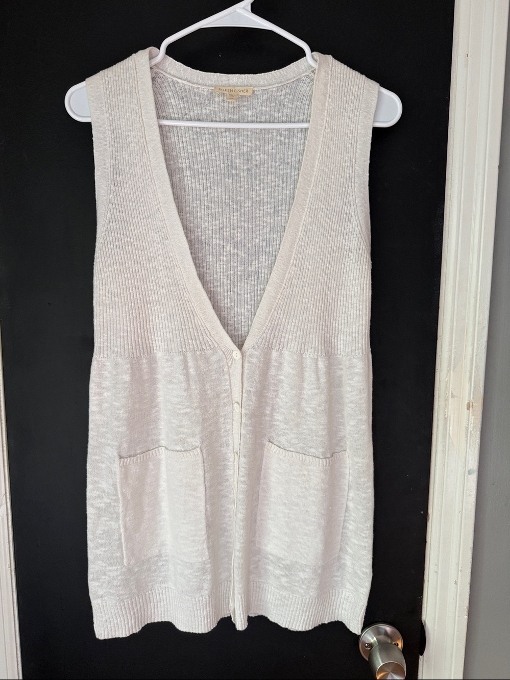 Eileen Fisher V-Neck Button Front Linen Blend Vest Size: XS